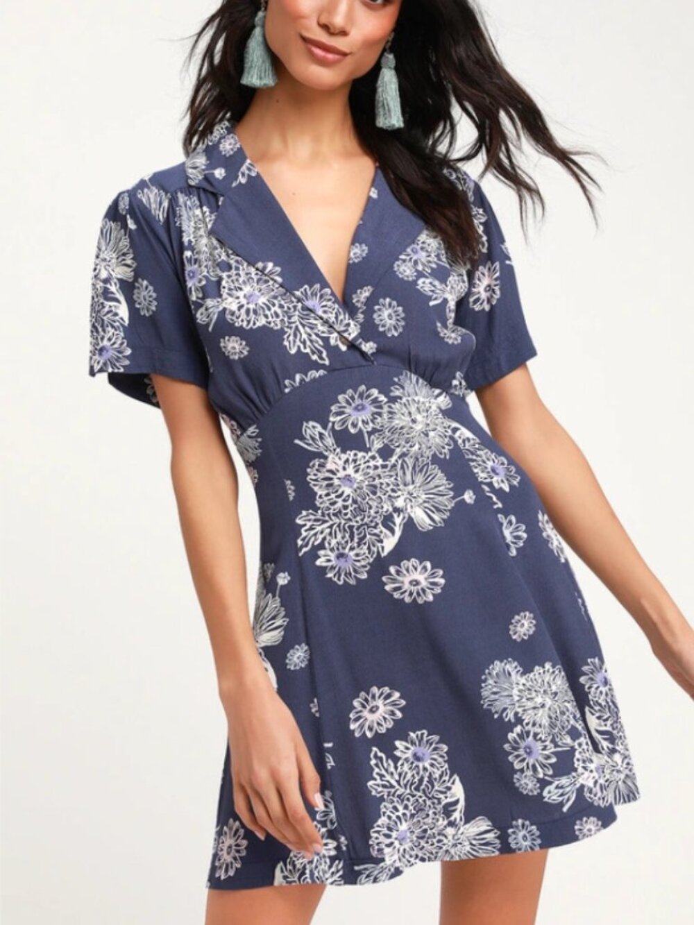 Free People Blue Hawaiian Tropical Mini Dress